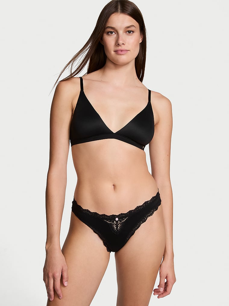 Tanga Con Ribetes De Encaje, Black, large