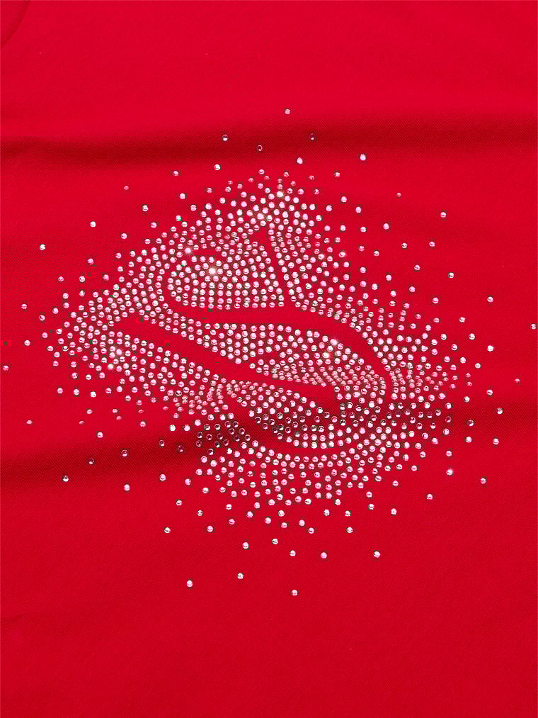 Pijama De Franela Con Camiseta De Manga Larga, LIPSTICK LOGO DOTS, large