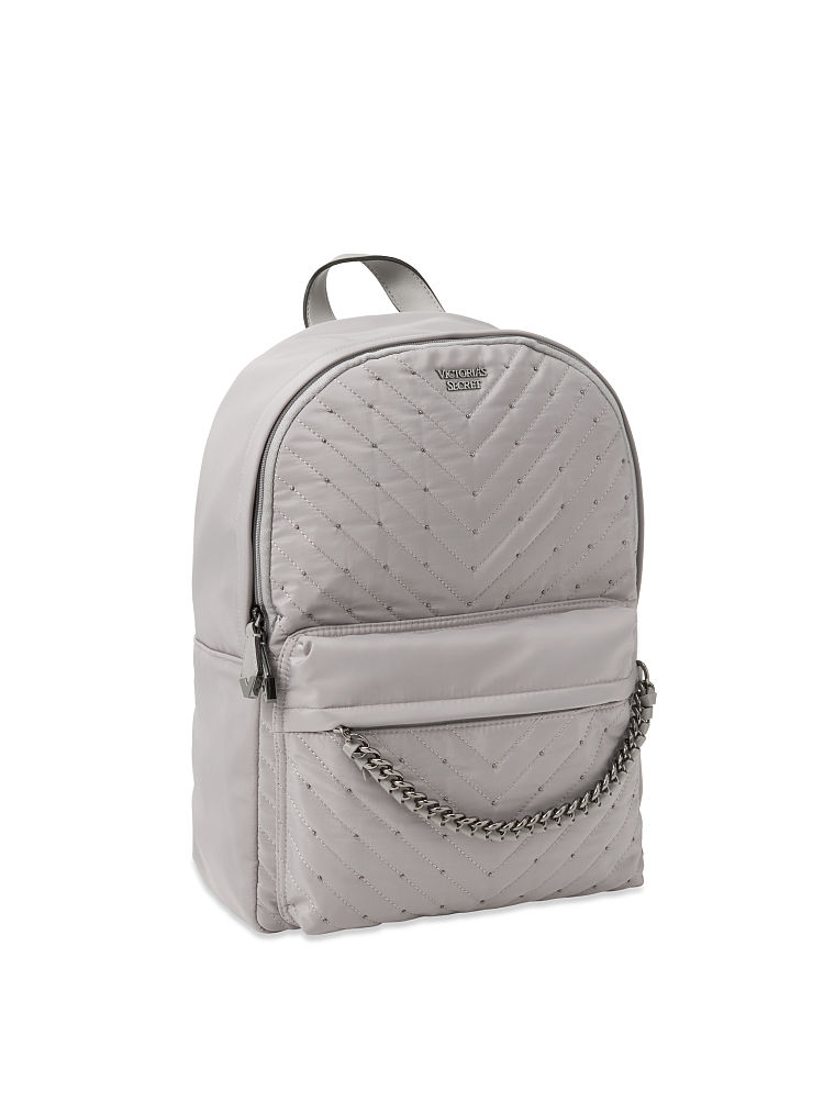 Mochila Urbana Con Guateado En V Y Tachuelas, Gray/Silver, large