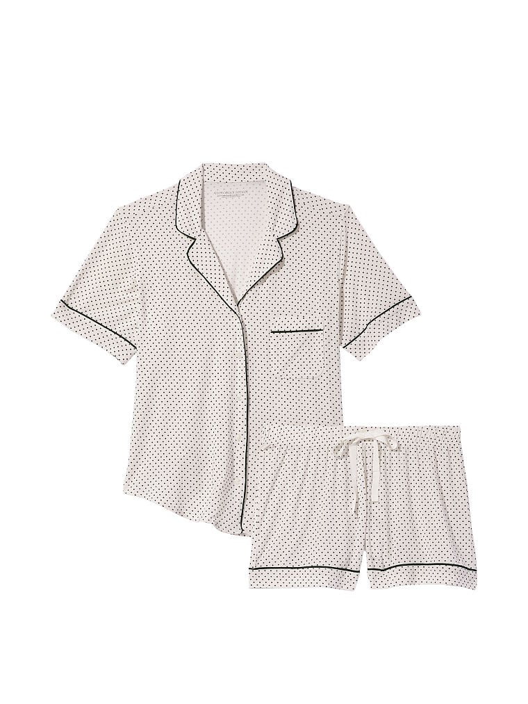 Pijama Con Pantalón Corto De Modal, White Pin Dots, large