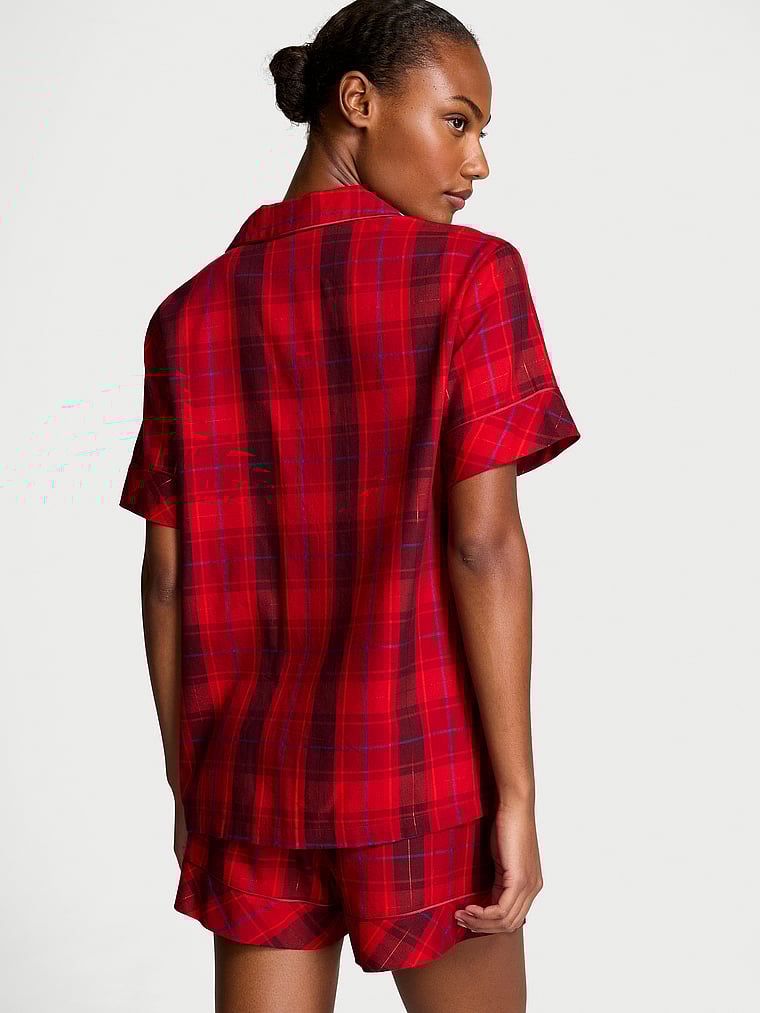 Pijama Corto De Franela, RED LAQUER  PLAID, large