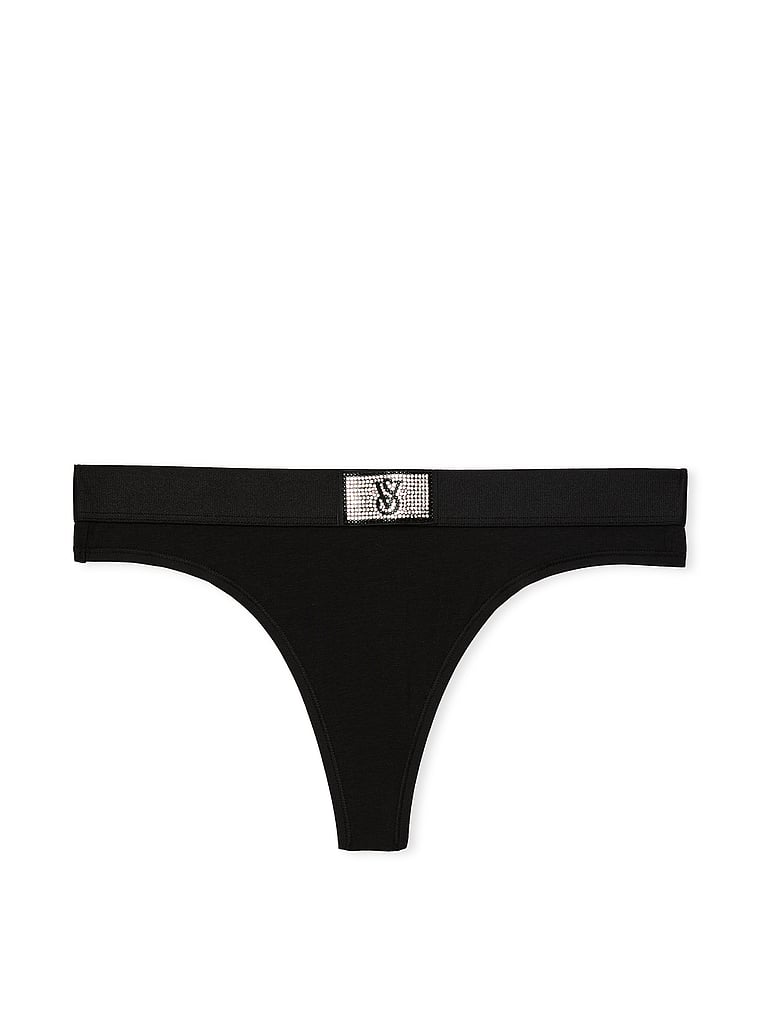 Tanga De Algodón Con Parche Brillante Con Logo, Black, large