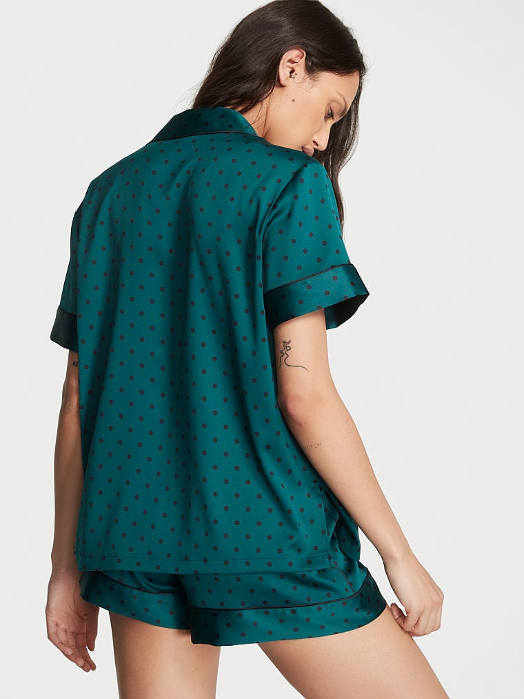 Pijama Con Pantalón Corto De Satén, Deepest Green Dot, large