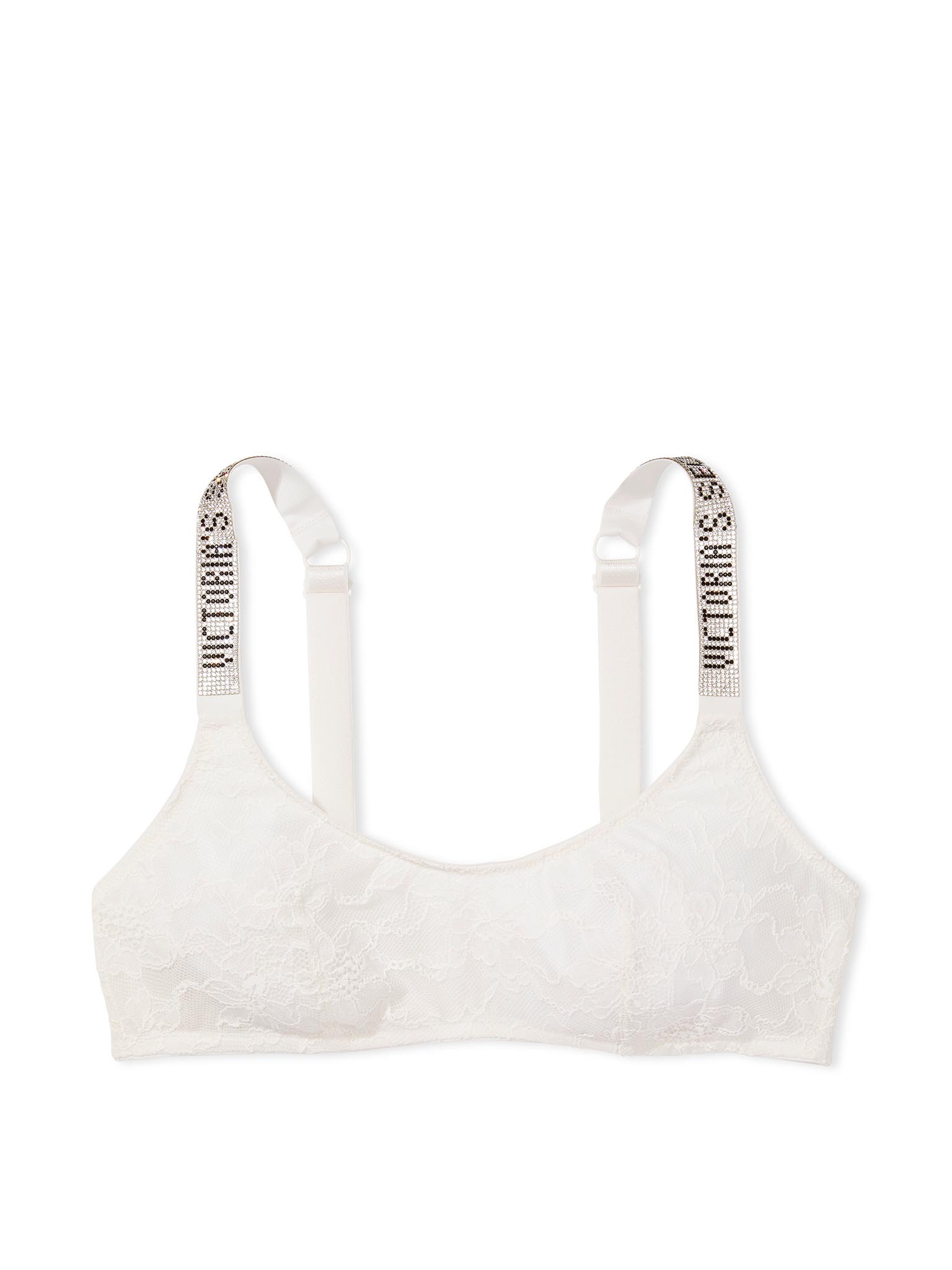 Bralette Con Escote Redondo Y Tirantes Brillantes, Coconut White, large