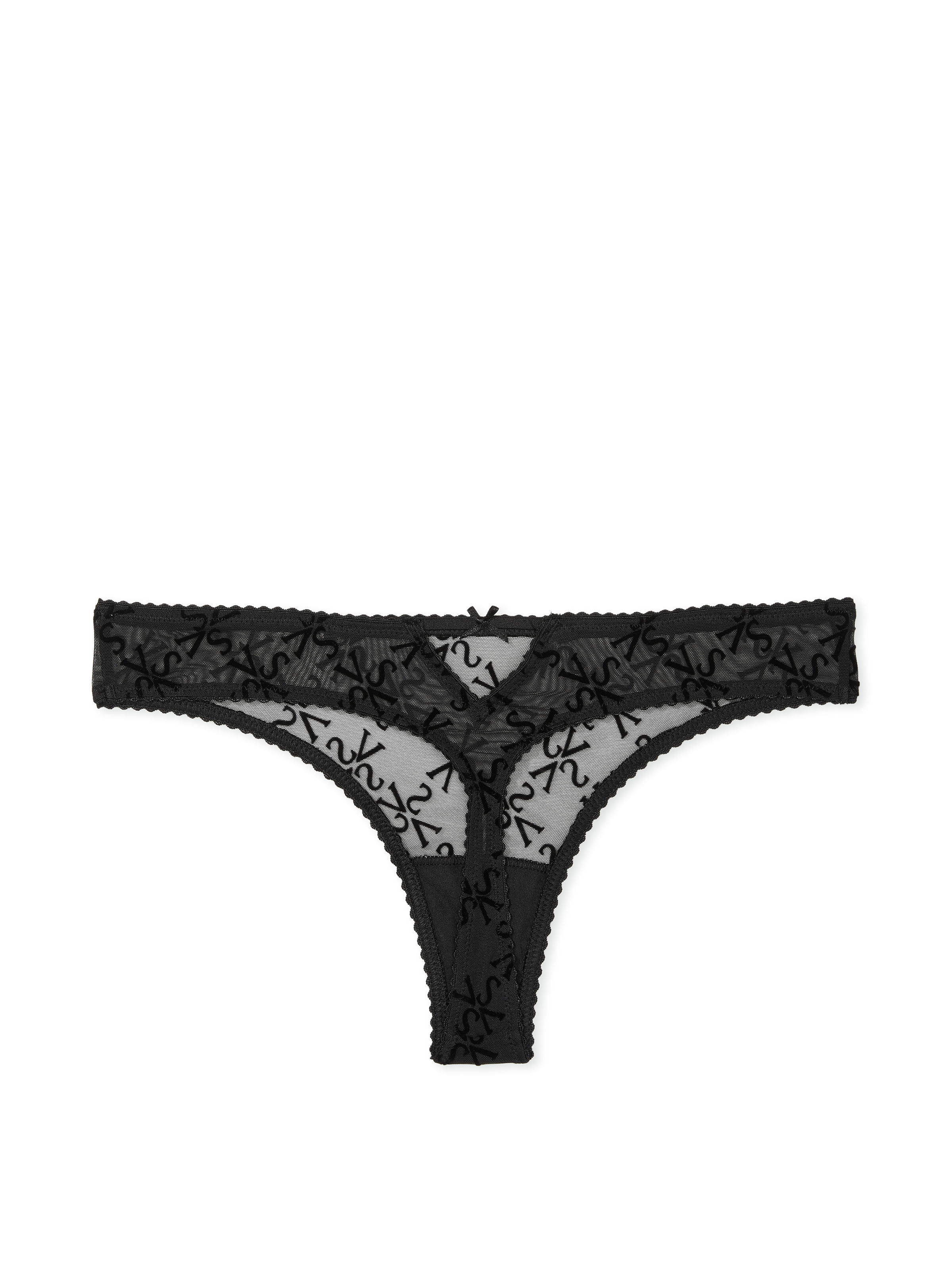 Tanga De Malla Con Logo De Terciopelo, Black Flocked Logo, large