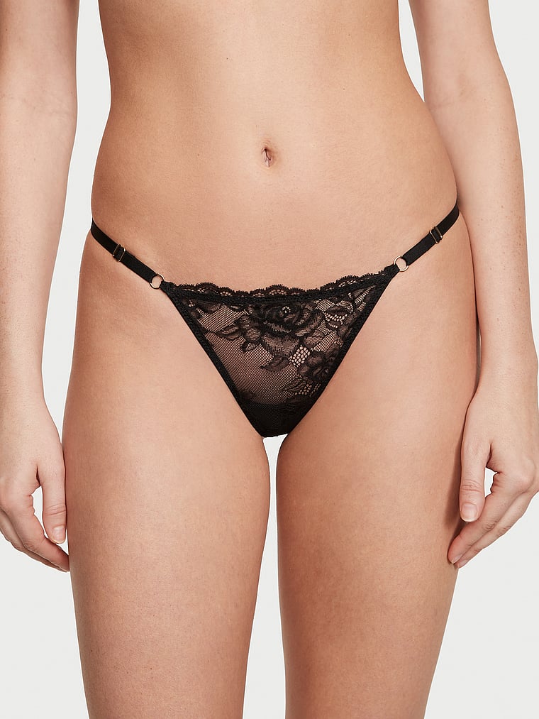 Tanga De V Ajustable Con Encaje, Black, large
