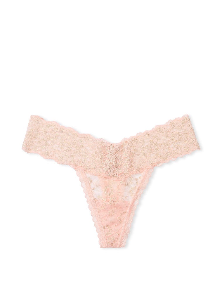 Tanga De Encaje Brillante Con Detalle De Lazos, Purest Pink Shimmer, large