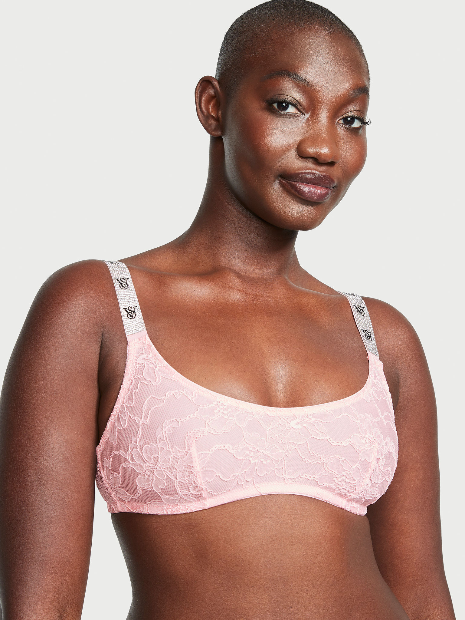 Bralette De Encaje Con Escote Redondo Y Tirantes Brillantes, Pretty Blossom, large