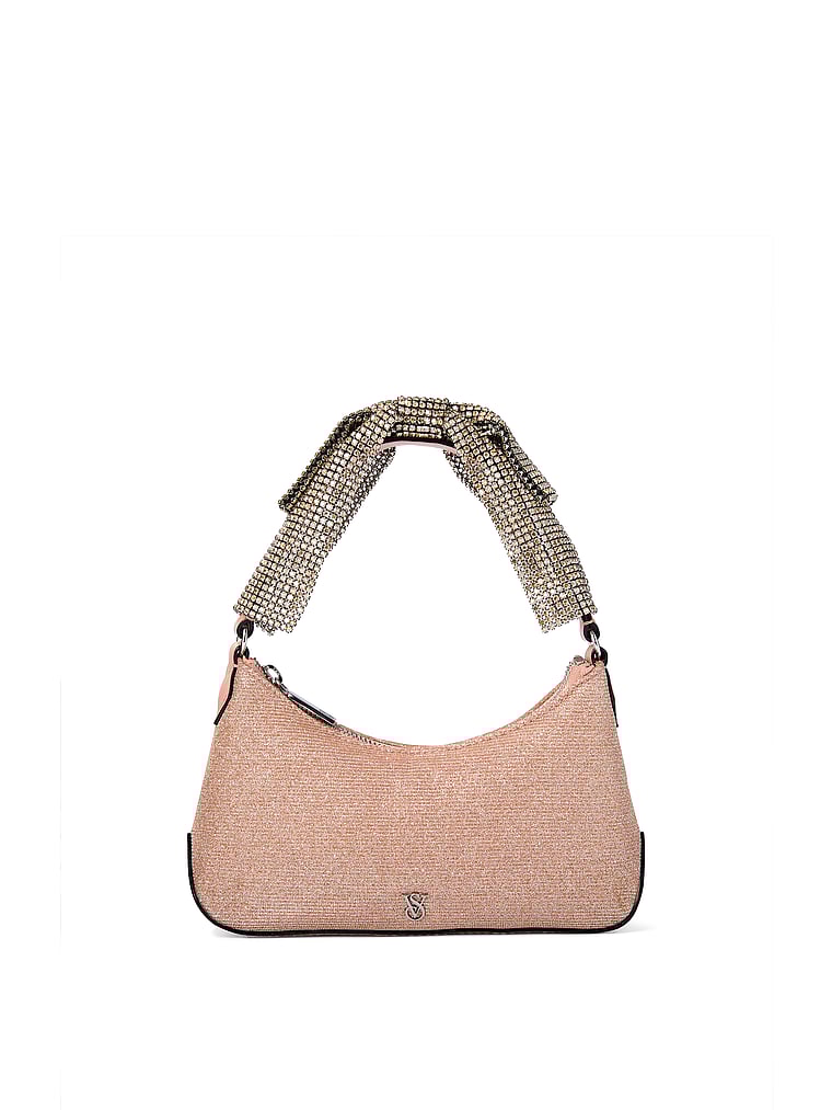 Mini Curve Bling Bow Bag, Rose Gold Rhinestone, large