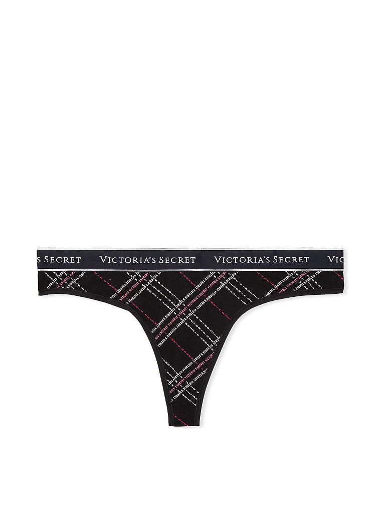 Tanga De Encaje Con Estampado Floral, Black Logo Plaid, large