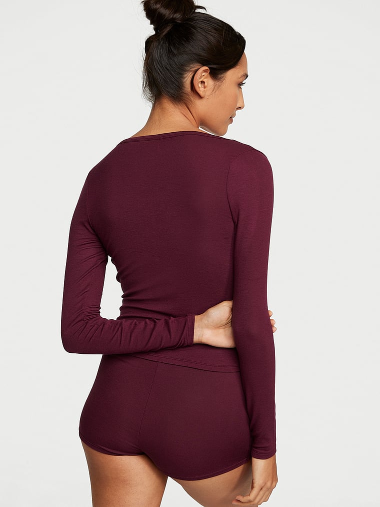 Ribbed Modal Henley Short Set, , large