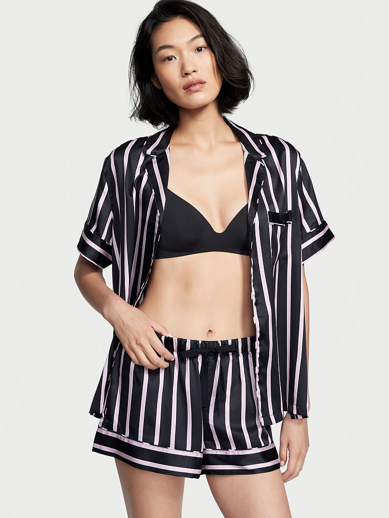 Pijama Con Pantalón Corto De Satén, Black Classic Stripe, large