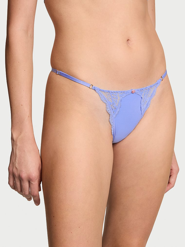 Tanga De V Ajustable Con Ribete De Encaje, Cameo Blue, large