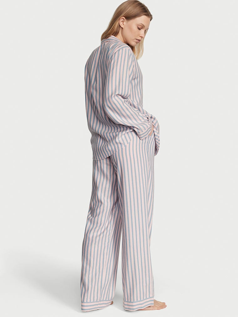 Pijama De Franela Con Pantalón Largo, Pink Blue Classic Stripe, large