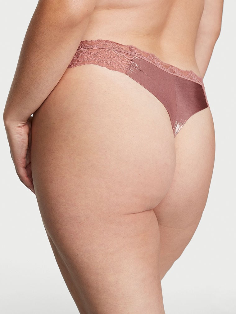 Tanga Brillante Suave Con Ribetes De Encaje, Vintage Rose Shimmer, large