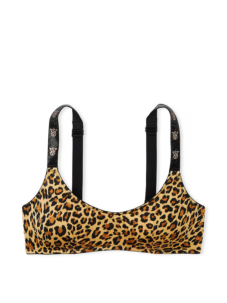 Bralette Con Escote Redondo Y Tirantes Brillantes, Leopard, large