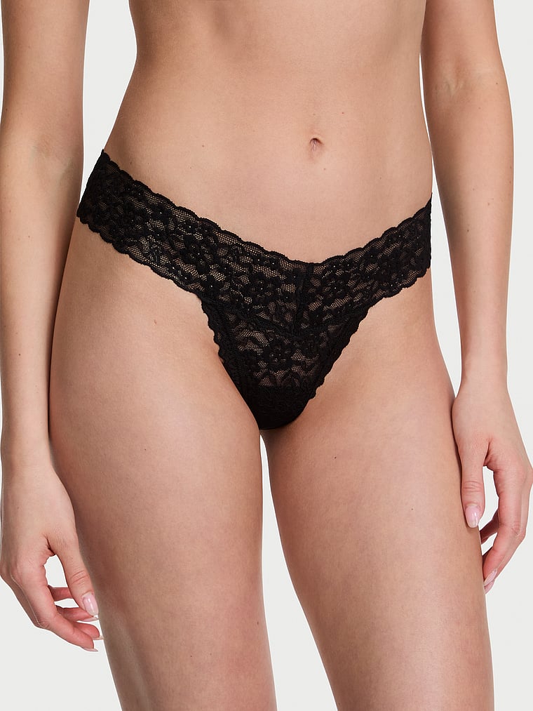 Lace Thong Panty, Black, large