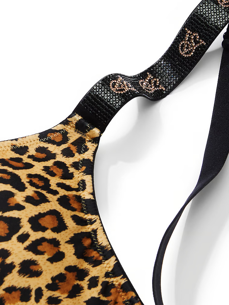 Bralette Con Escote Redondo Y Tirantes Brillantes, Leopard, large