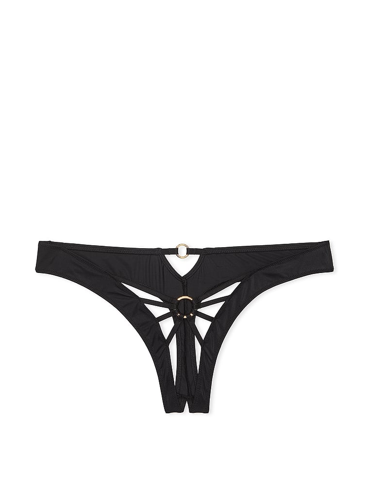 Ring Hardware Crotchless Thong Panty, Black, large
