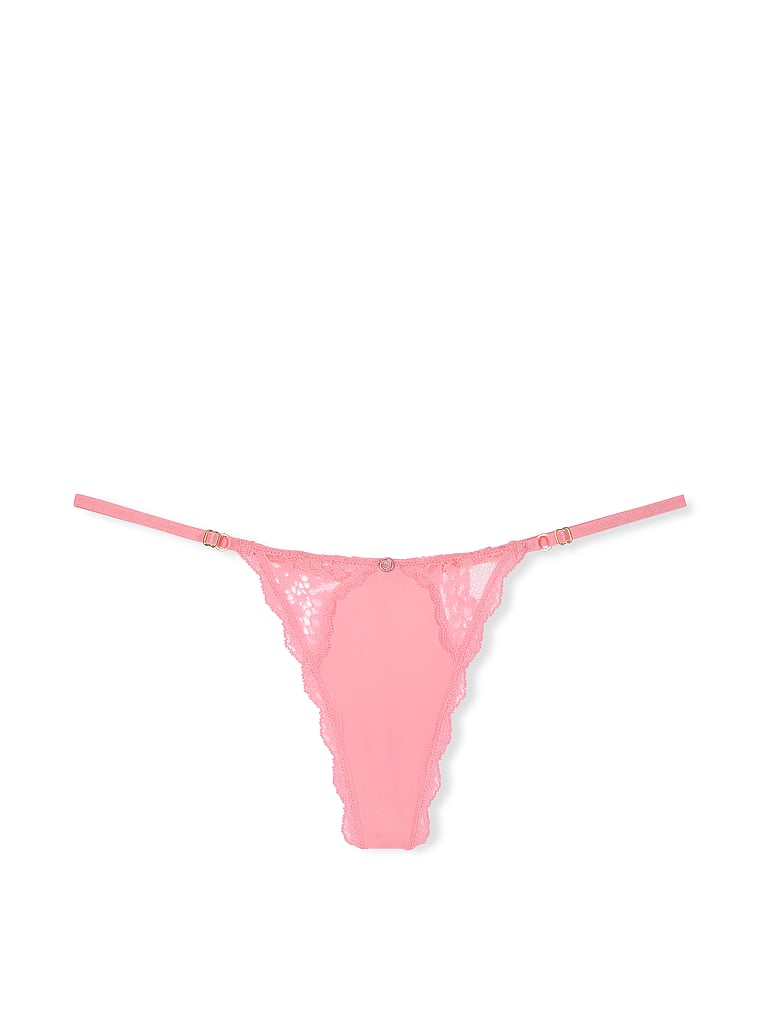 Tanga De V Ajustable Con Ribete De Encaje, Pink Hope, large