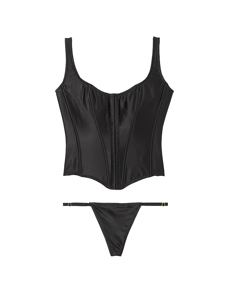 Conjunto Con Corsé De Seda Clásico, Black, large