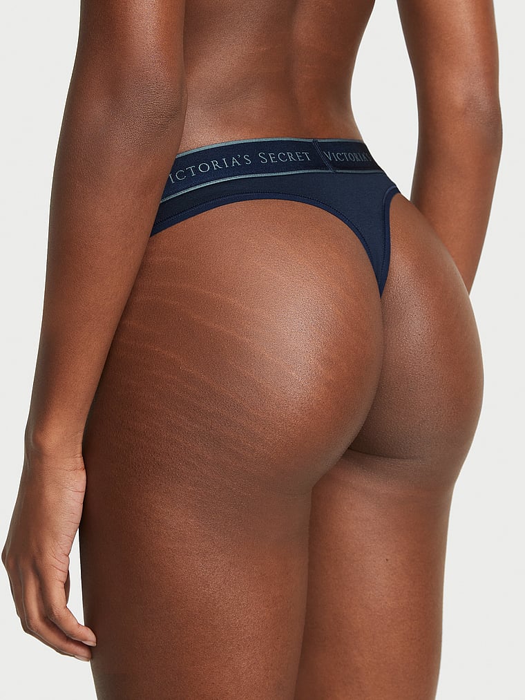 Tanga De Algodón Con Logotipo, Noir Navy, large