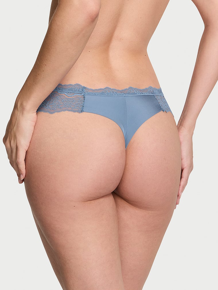 Tanga Con Ribetes De Encaje, Faded Denim, large