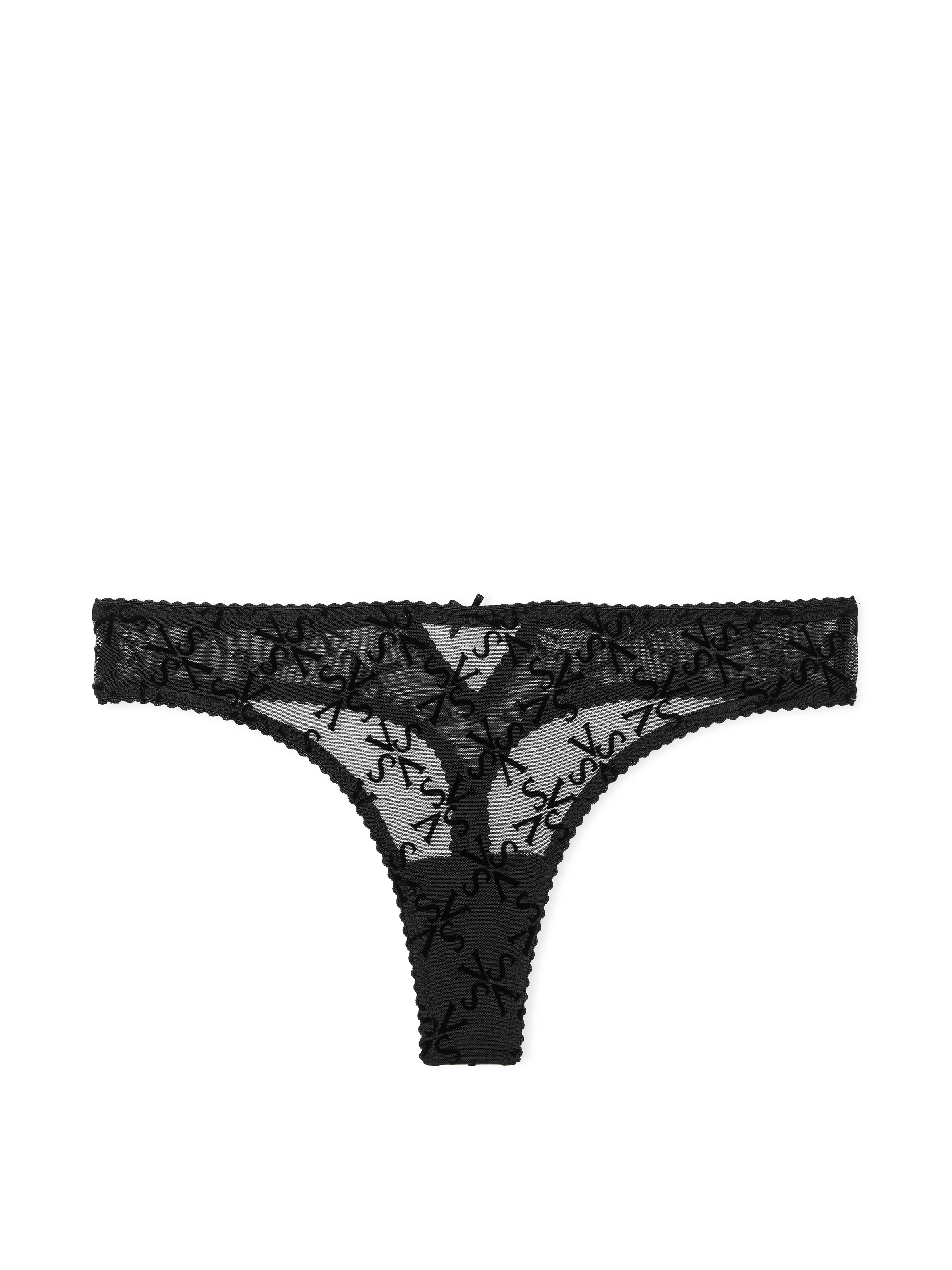 Tanga De Malla Con Logo De Terciopelo, Black Flocked Logo, large