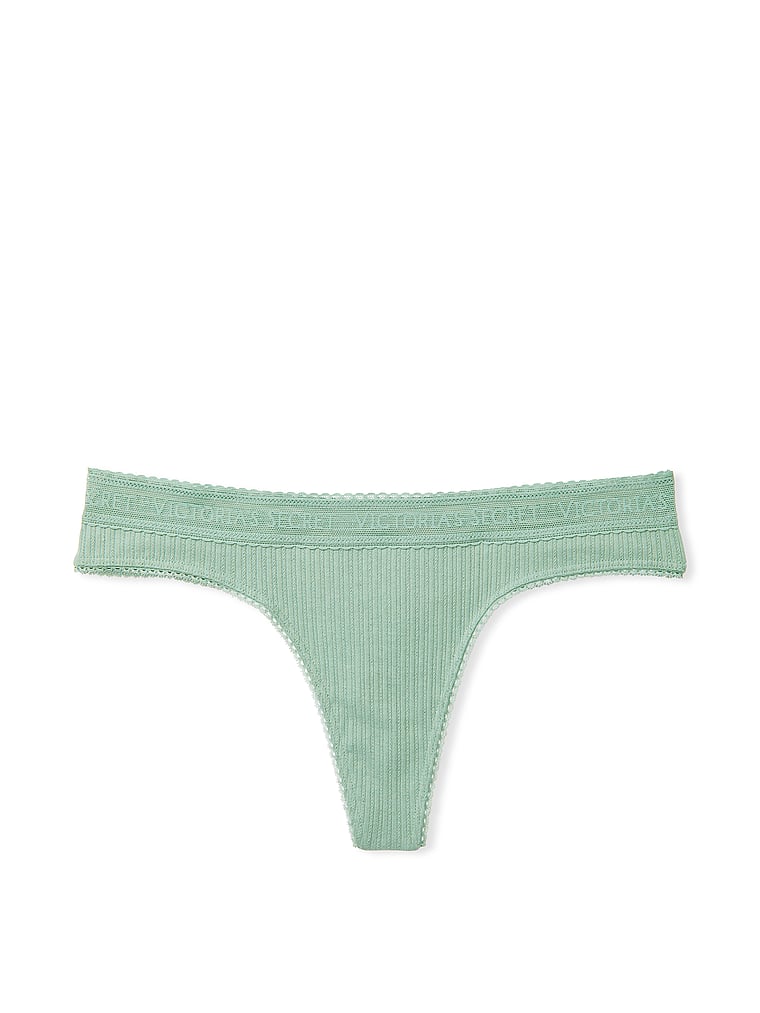 Tanga De Algodón Con Cintura De Encaje Y Logotipo, Green, large