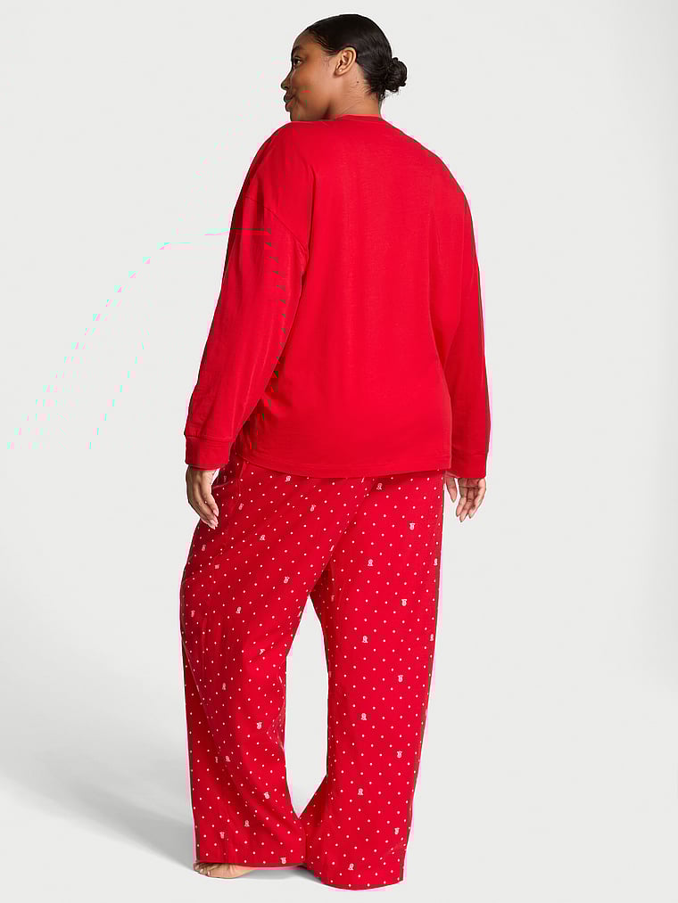 Pijama De Franela Con Camiseta De Manga Larga, LIPSTICK LOGO DOTS, large