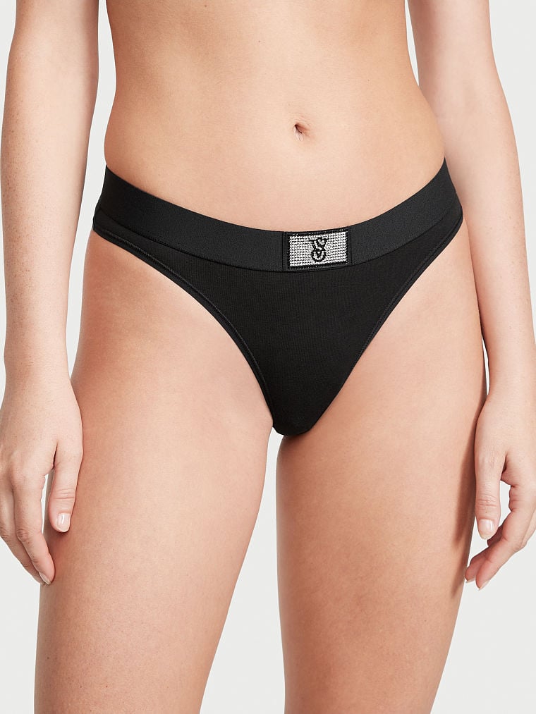 Tanga Con Tiras Con Parche Brillante, Black, large