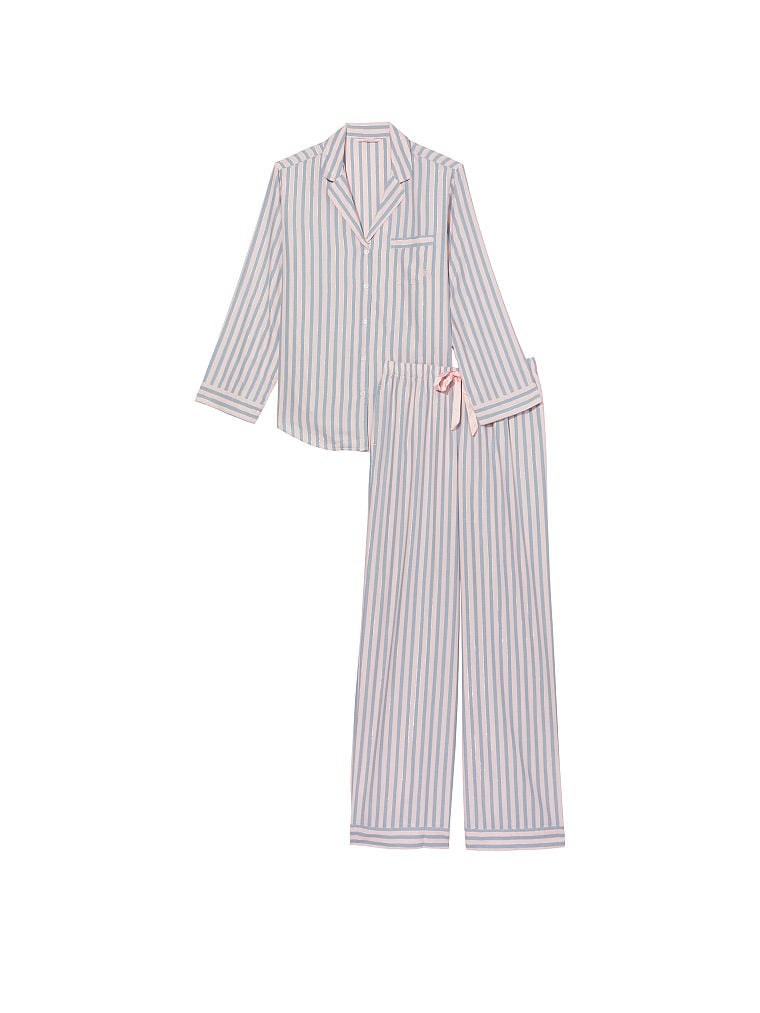Pijama De Franela Con Pantalón Largo, Pink Blue Classic Stripe, large