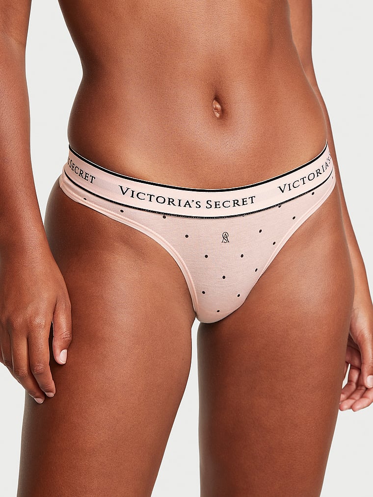 Tanga De Algodón Con Logotipo, VS Pink Logo Dot, large