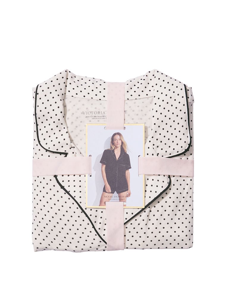 Pijama Con Pantalón Corto De Modal, White Pin Dots, large