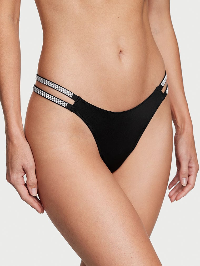 Tanga Suave Con Tiras Brillantes Dobles, Black, large