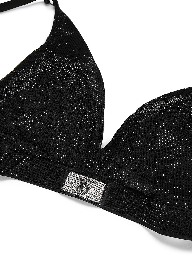 Shine Cotton Wireless Plunge Bralette, Black, large