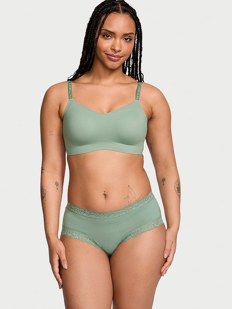 Braguitas Culottes De Algodón Con Cintura De Encaje, Seasalt Green, large