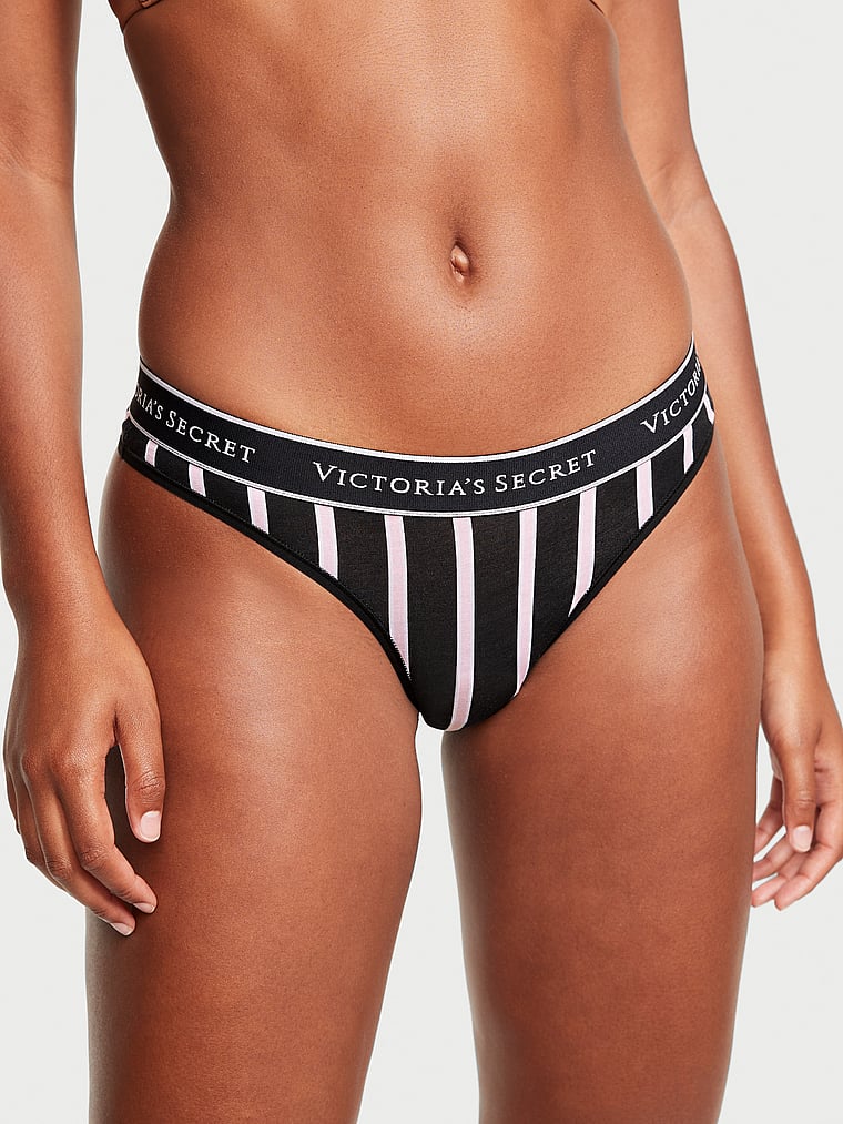 Tanga De Algodón Con Logotipo, Black Small Classic Stripe, large