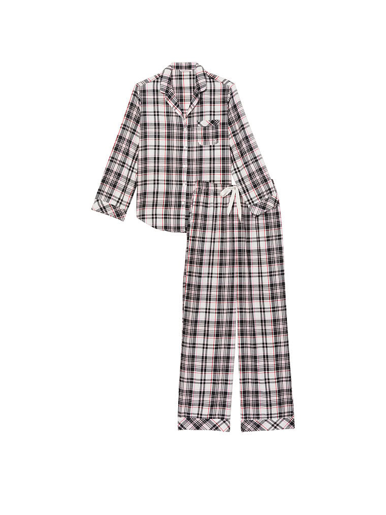 Pijama De Franela Con Pantalón Largo, White/Lipstick Heritage Plaid, large