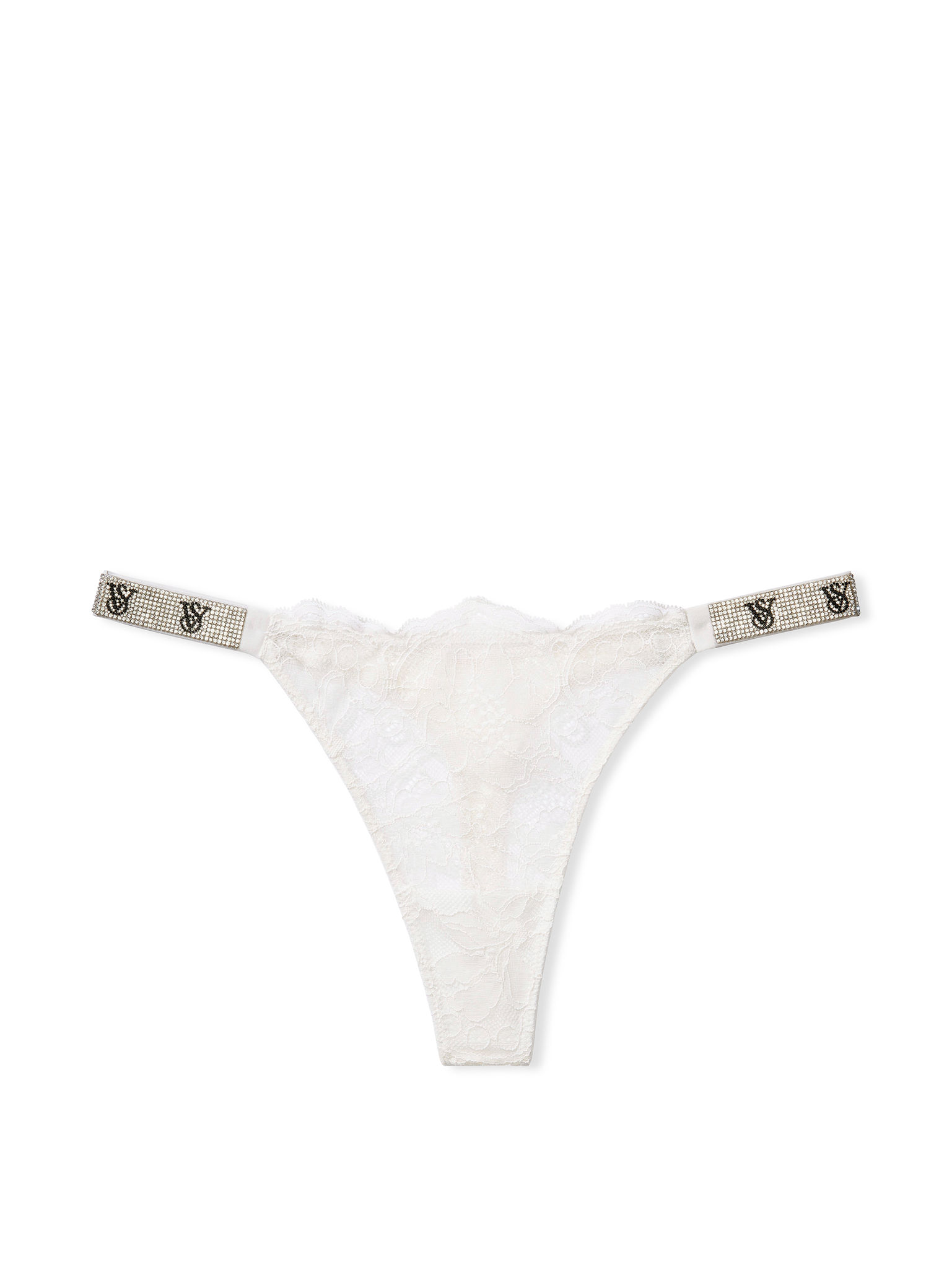 Tanga De Encaje Con Tiras Brillantes, COCONUT WHITE72Y 34Y5, large