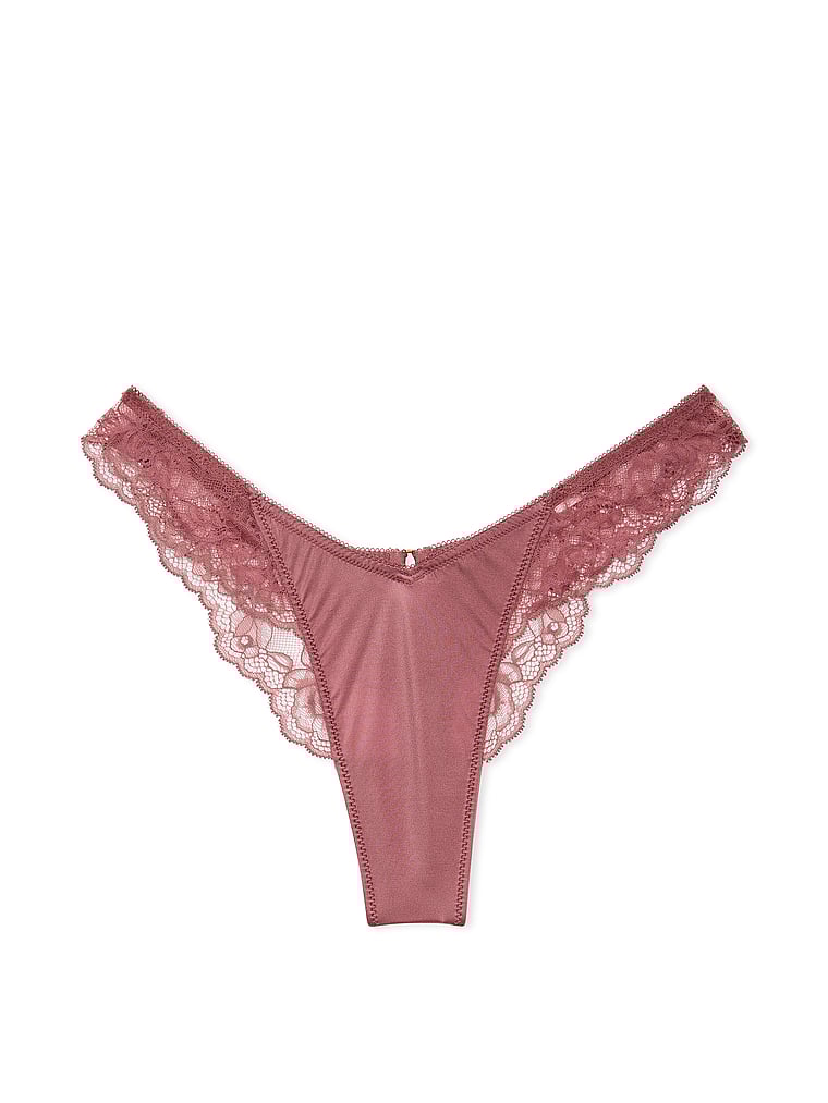 Tanga De Pernera Alta Con Ribete De Encaje De Rosas, Vintage Rose, large