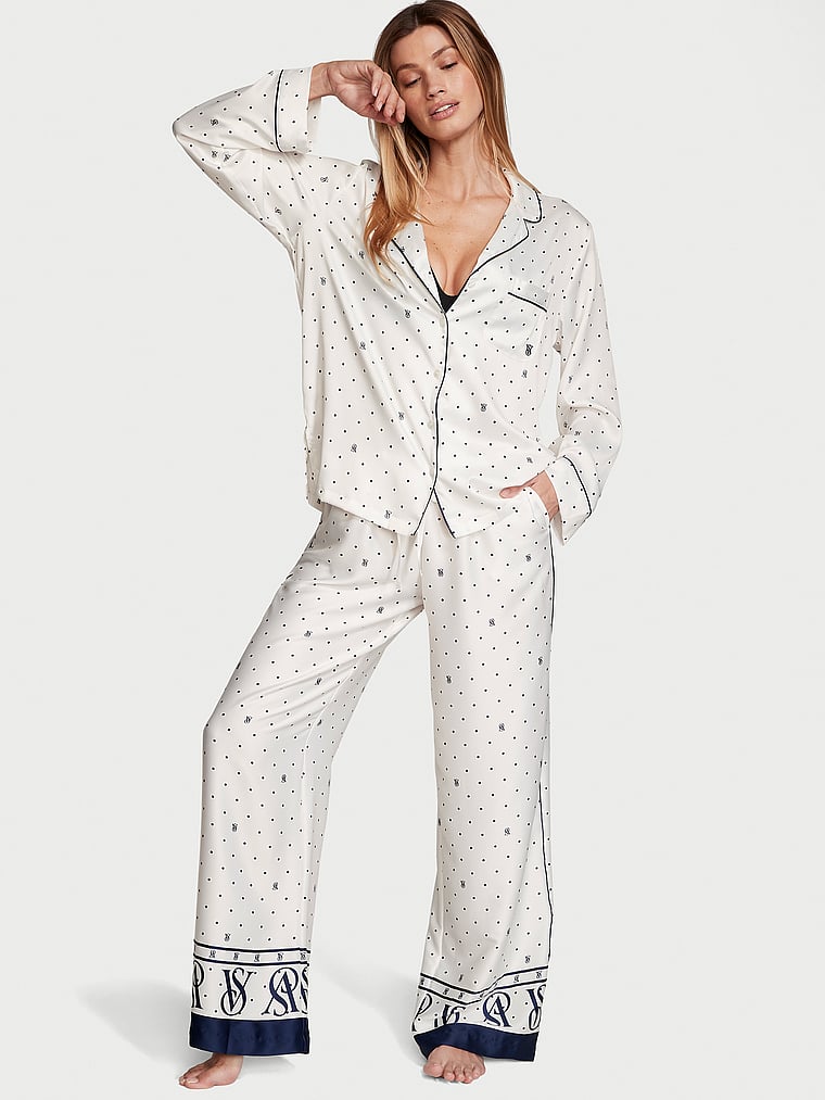 Pijama Largo De Satén, Coconut White Dots, large