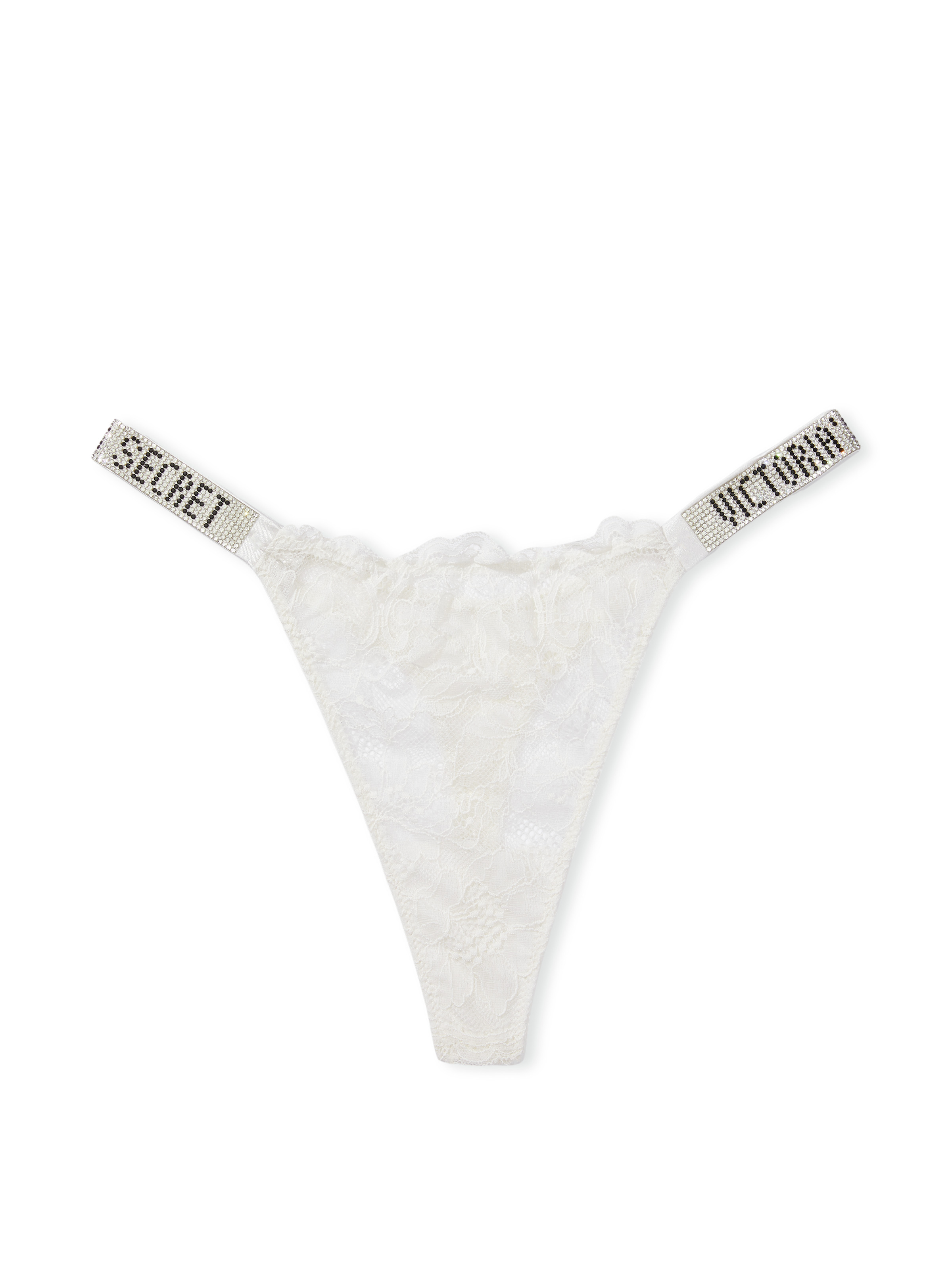 Tanga De Encaje Con Tiras Brillantes, Coconut White, large