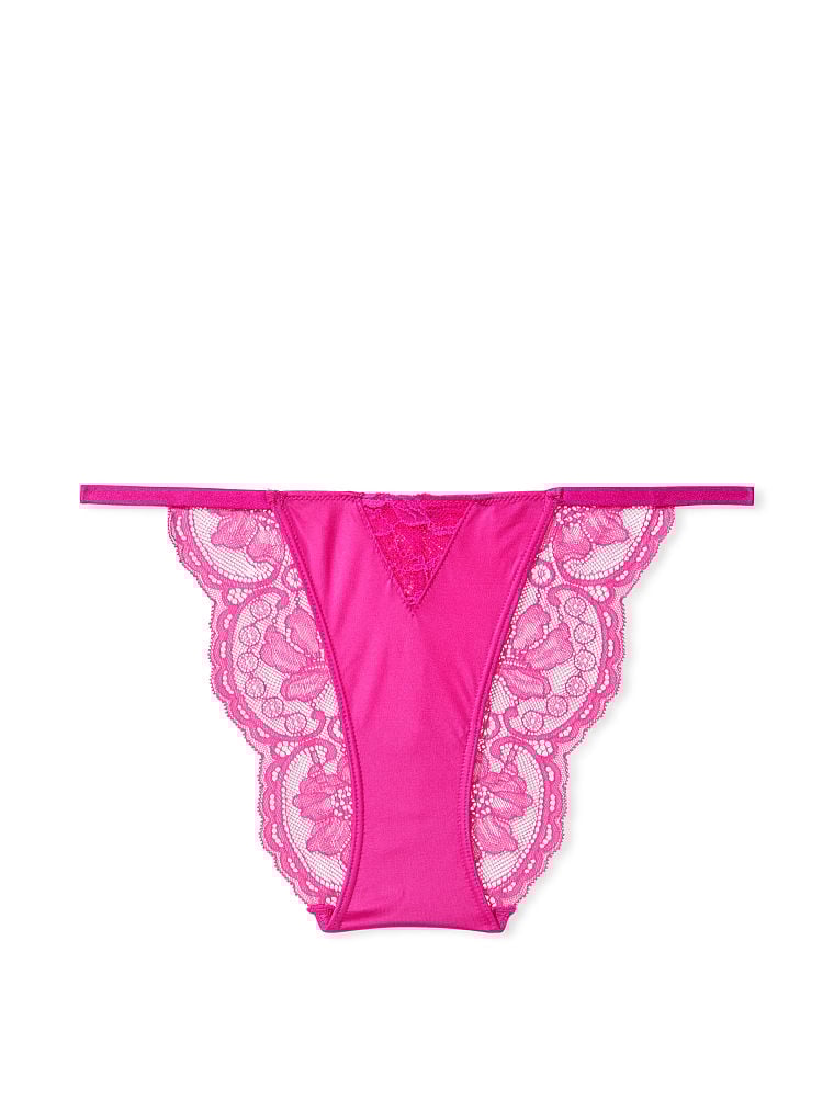 Braguitas Con Tiras Y Aplicación De Encaje, Fuschia Frenzy, large