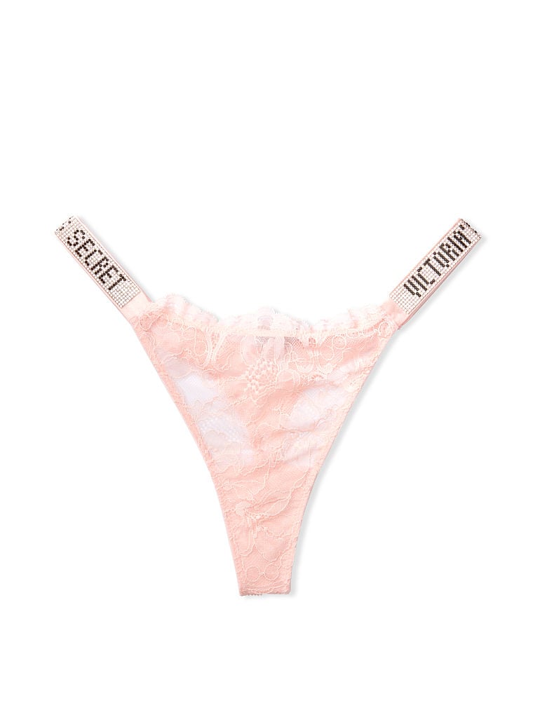 Tanga De Encaje Con Tira De Pedrería Brillante, Purest Pink, large