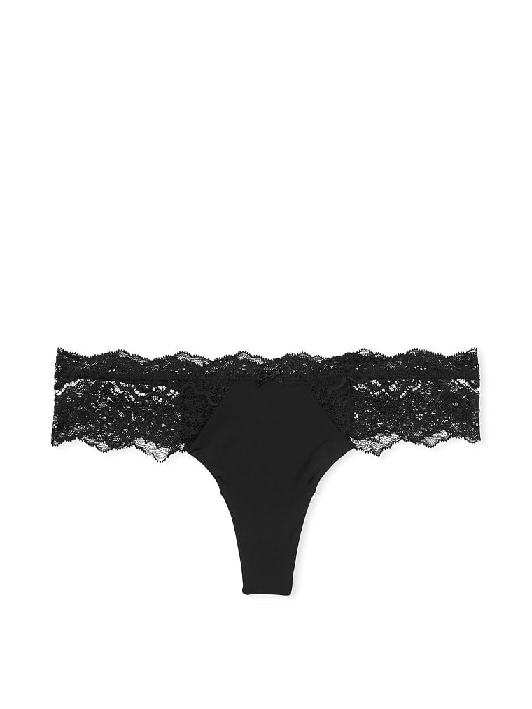 Tanga Con Ribetes De Encaje, Black, large