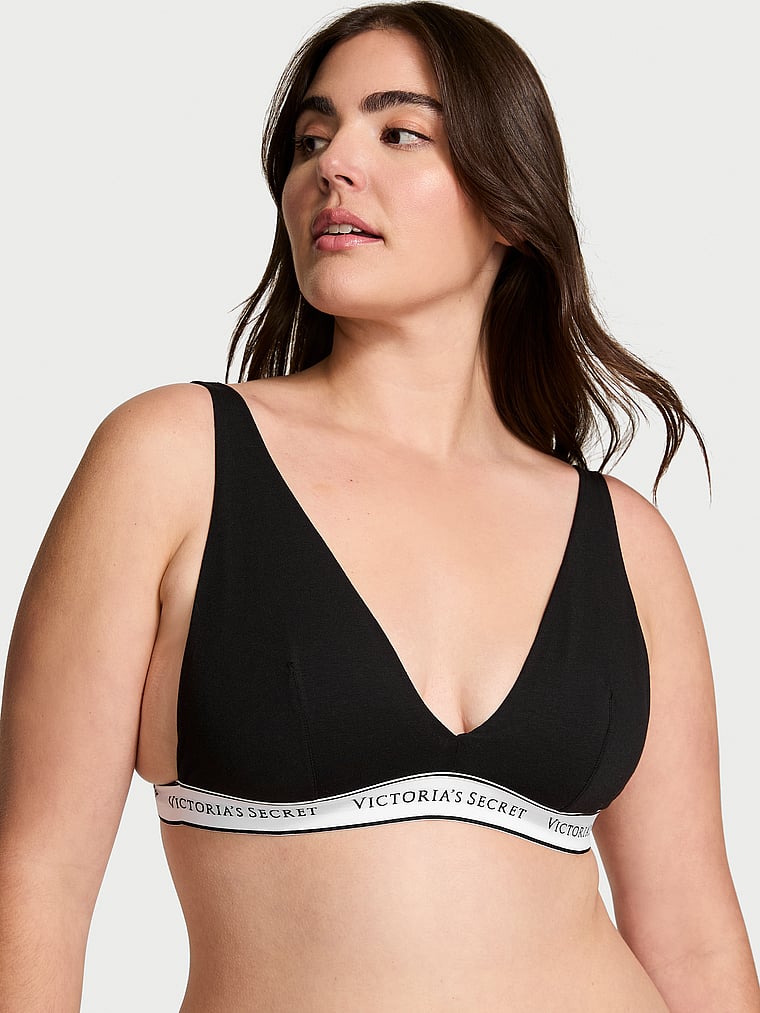 Bralette Escotado De Algodón Sin Aros, Black, large