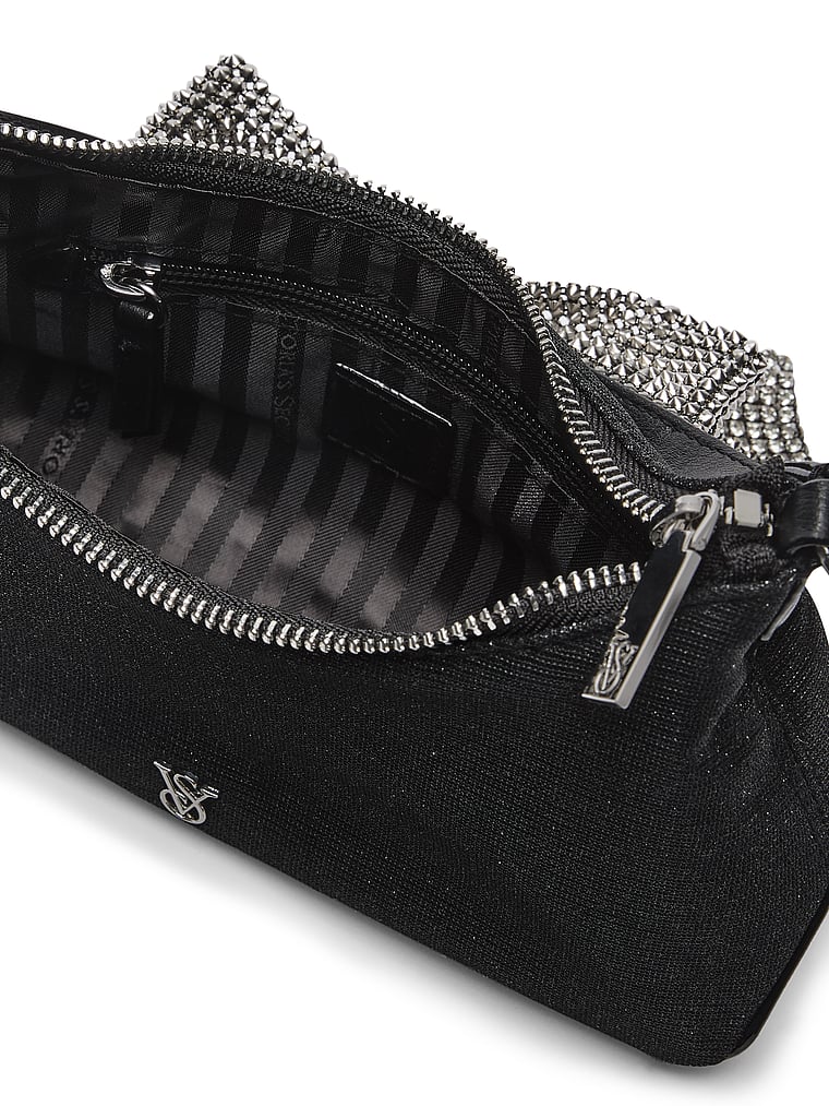 Mini Curve Bling Bow Bag, Black Sparkle, large