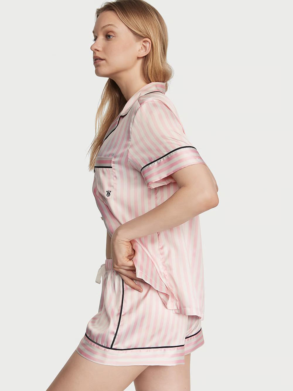 Pijama Corto De Satén, Iconic Stripe, large