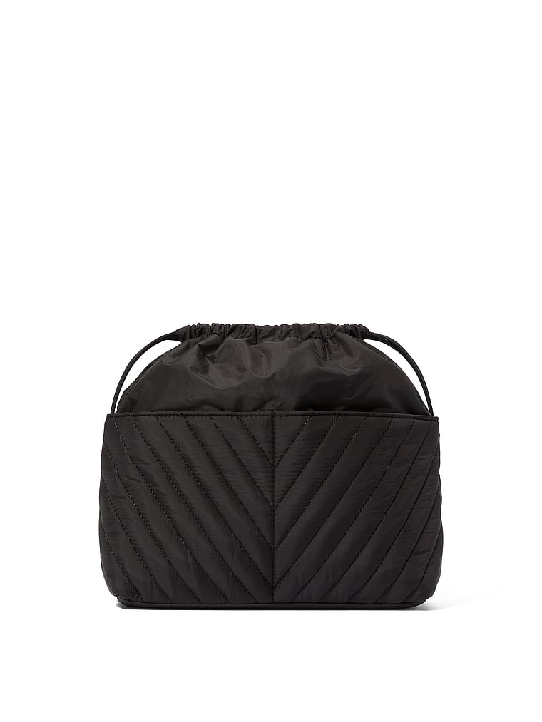 Cinched Travel Beauty Organizer Bag, Black V-Quilt, large